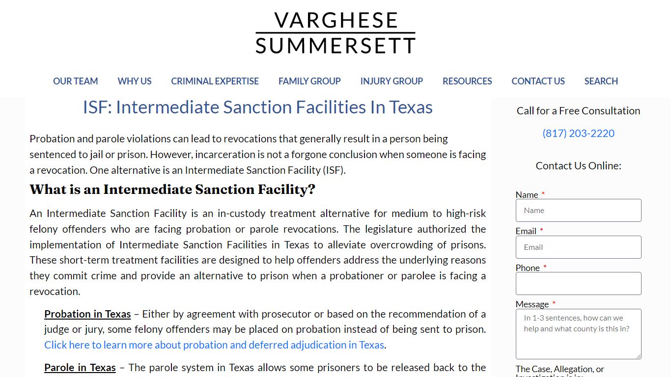 ISF: Intermediate Sanction Facilities in Texas - Varghese Summersett PLLC